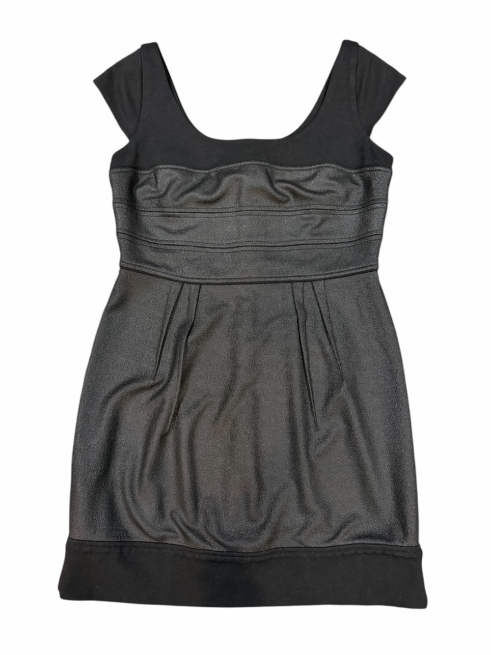 BCBGMAXAZRIA Black Faux Leather Panel Dress Size 8 | Stretch Knit Bodycon